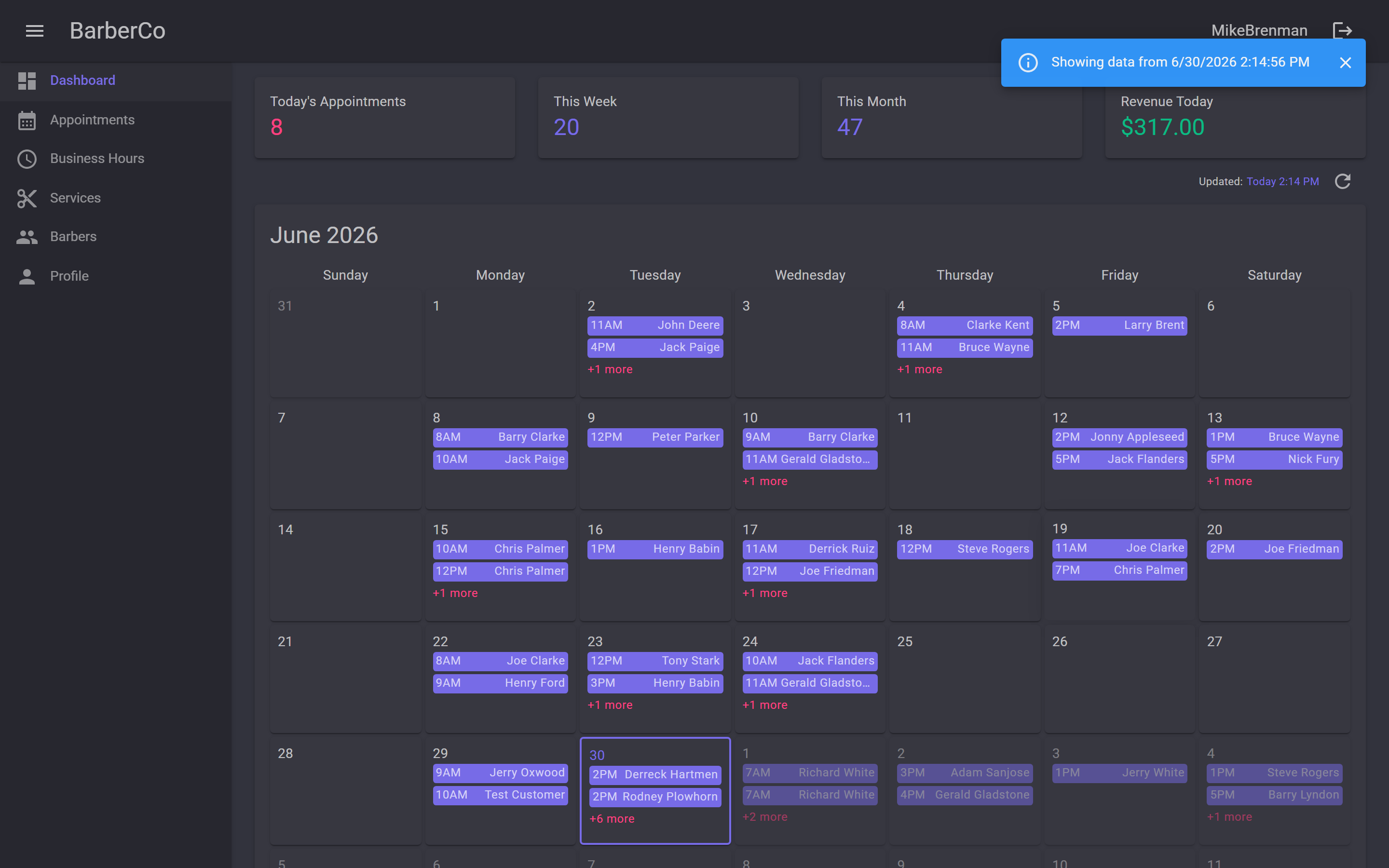 The dashboard showing a banner indicating it is displaying cached data from a previous fetch